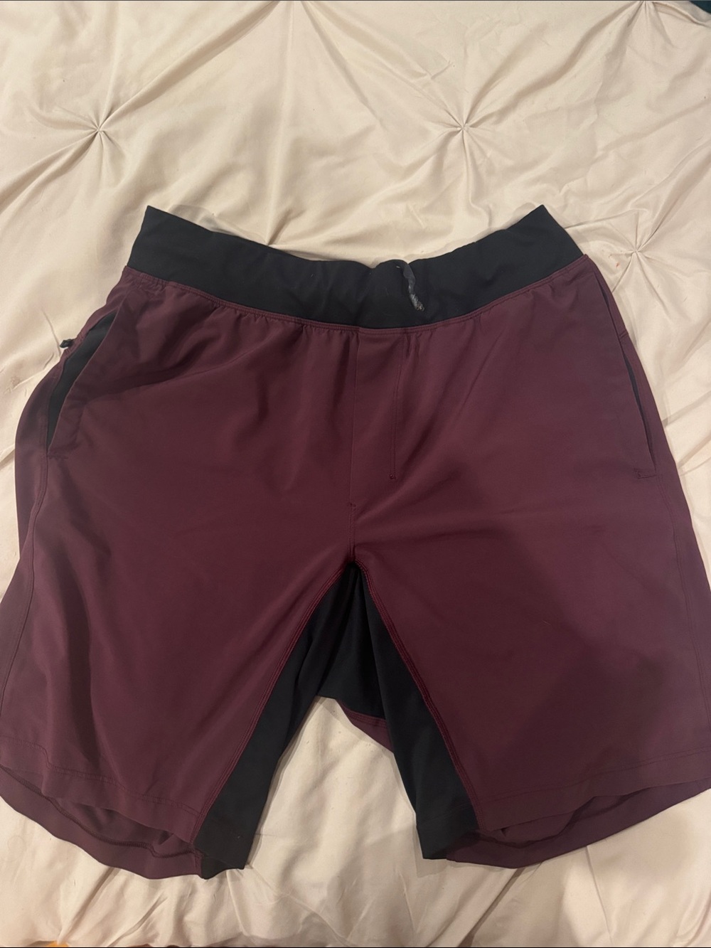 Men's Lululemon Maroon Active Shorts with Black Waistband